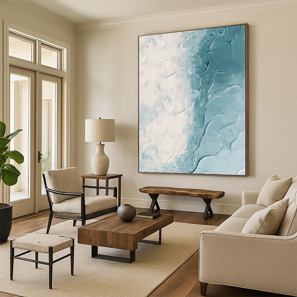 “White - Teal Textured Abstract” - Textured Abstract Painting On Canvas PT1250