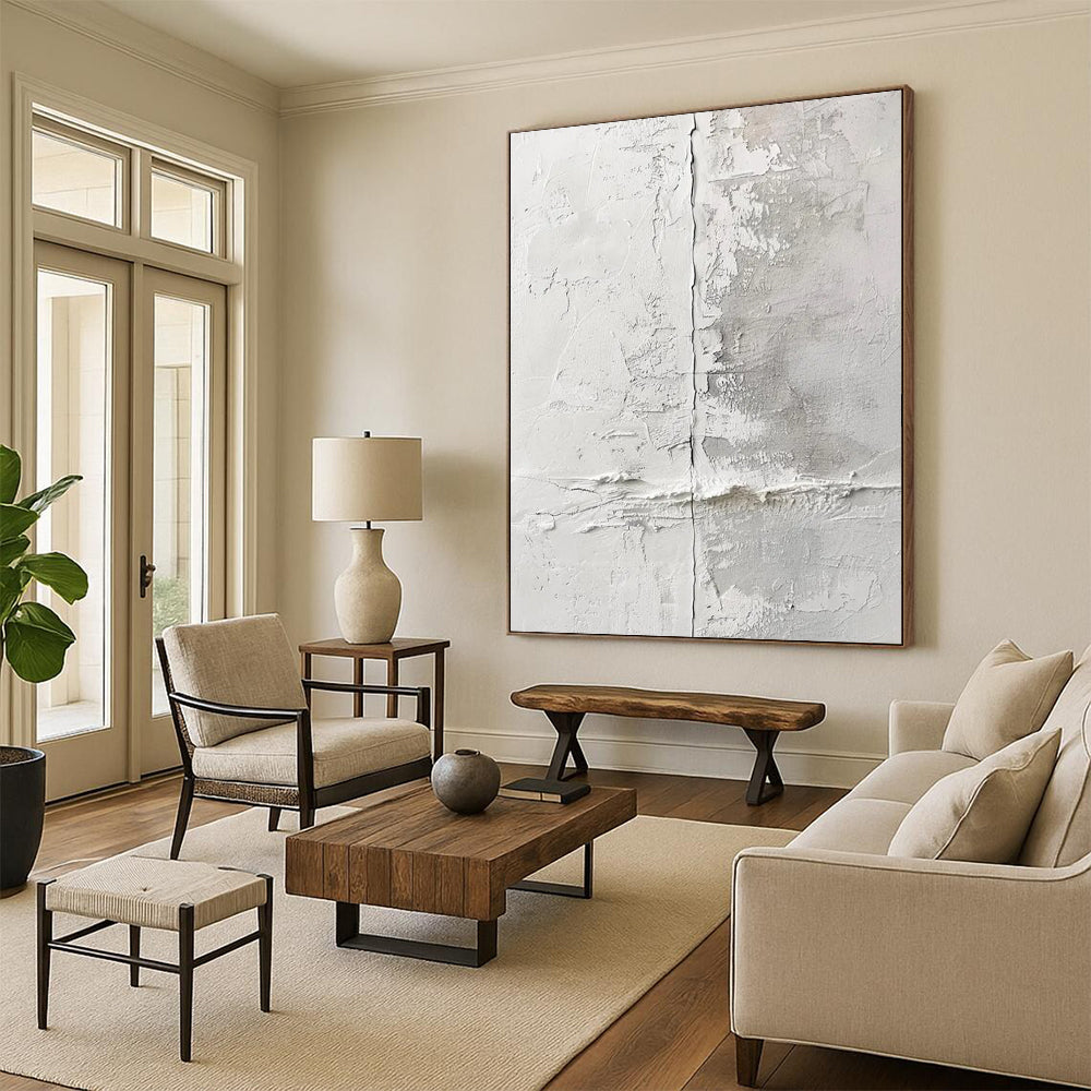 White - Gray Textured Wall Abstract Painting On Canvas DS066