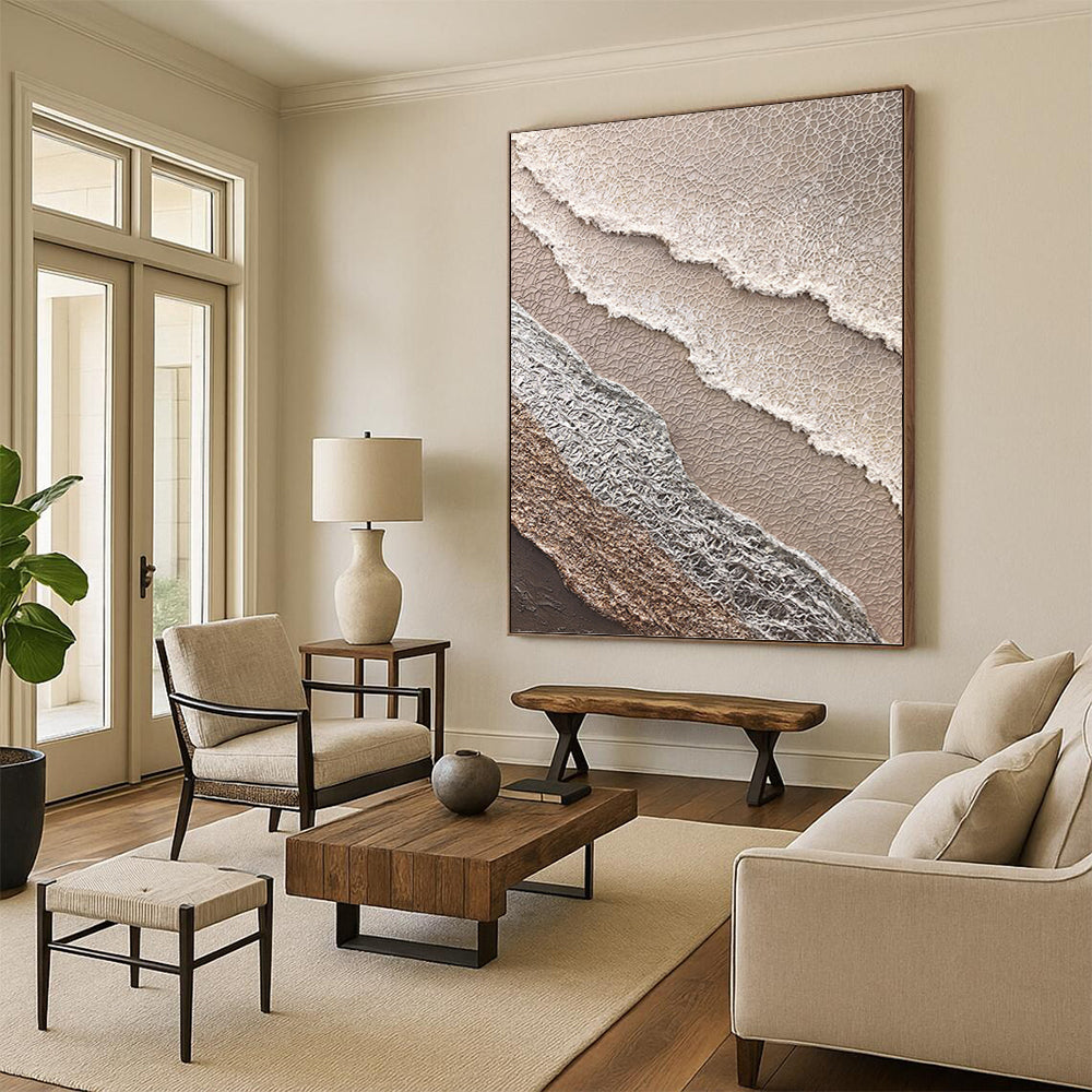 “Beige and Silver Textured Abstract” - Vintage Lace - inspired Painting On Canvas PT0988