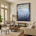 Layered Blue - Gray Tones, "Mystic Horizon" – Abstract Landscape Painting On Canvas PS0907