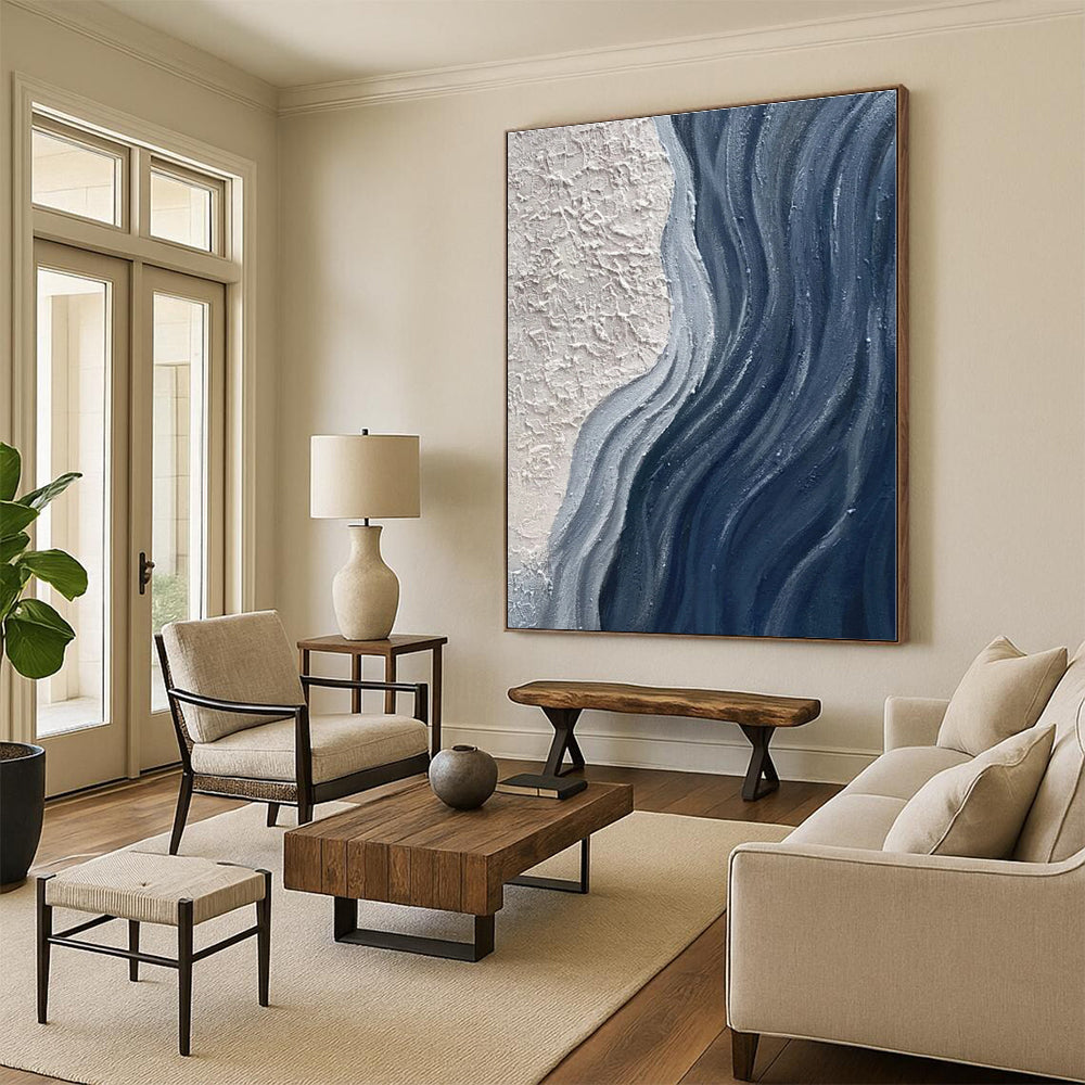 “Textured Blue - White Flow” - Textured Abstract Painting On Canvas PS0425