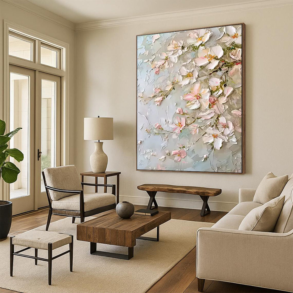 “Textured Pink - White Floral Impasto” - Oil Painting On Canvas PT2073
