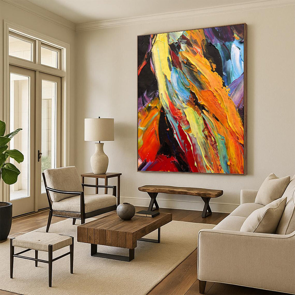 “Colorful Textured Abstract” - Palette - Knife Abstract Painting On Canvas PT1262