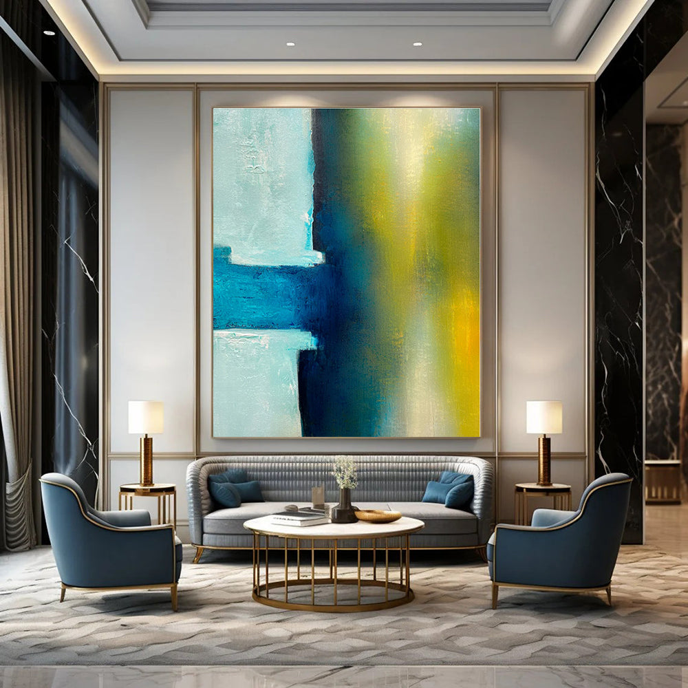 Blue and Green Abstract Fusion - Soft Color Block Abstract Painting On Canvas PS1238