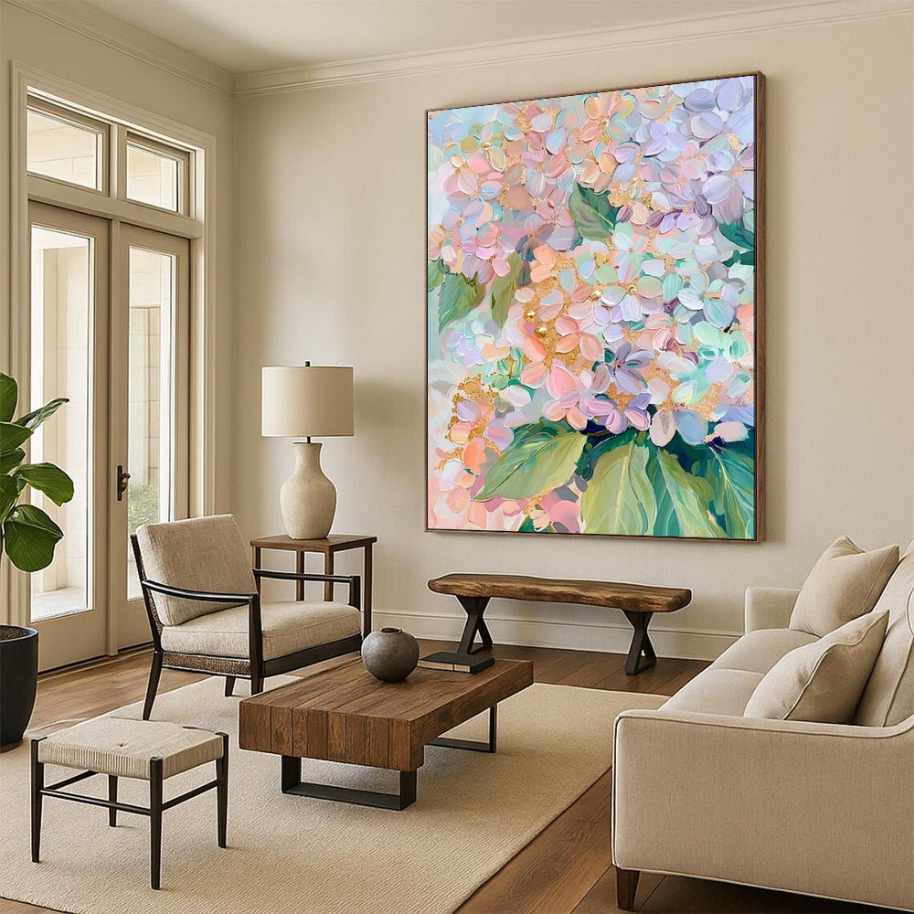 Pastel Hydrangea Burst, Abstract Floral, Bonnard - Inspired Softness, Painting On Canvas PT2111