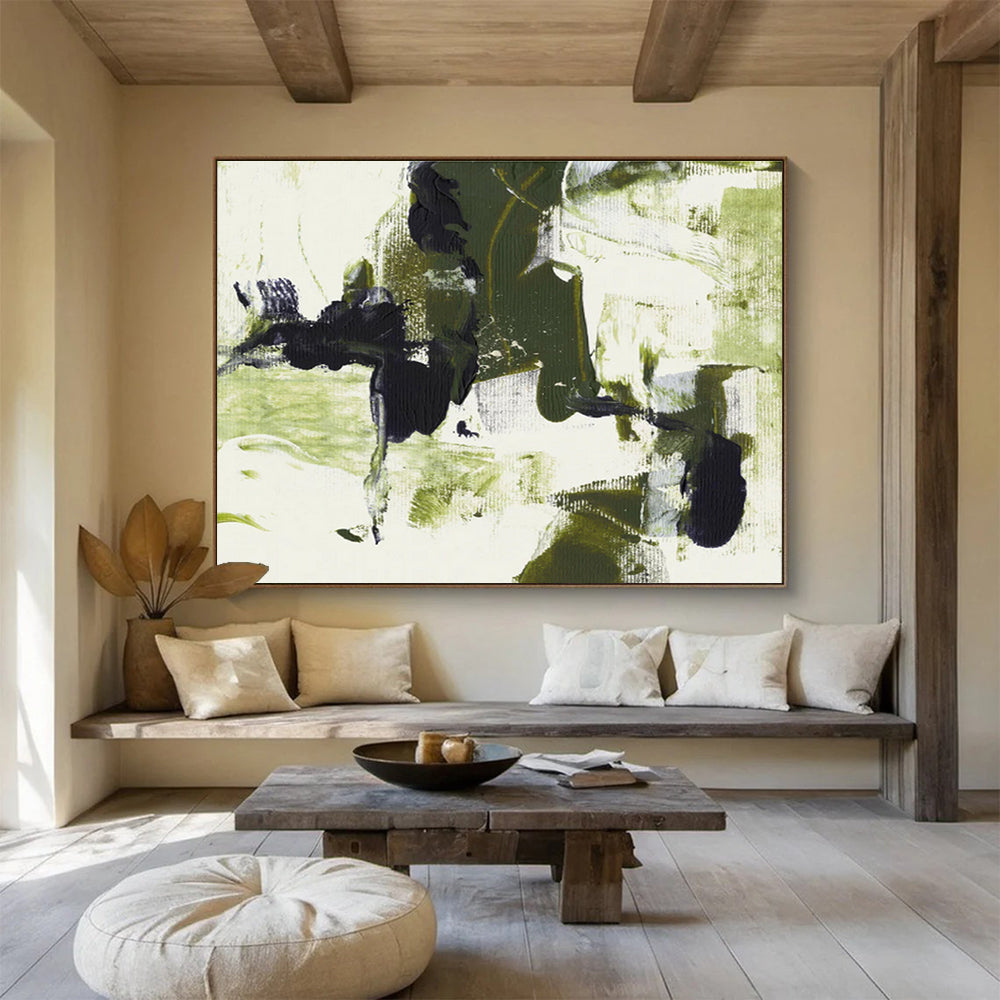 “Green - Black Abstract Forms” - Bold Nature - inspired Painting On Canvas DKS444