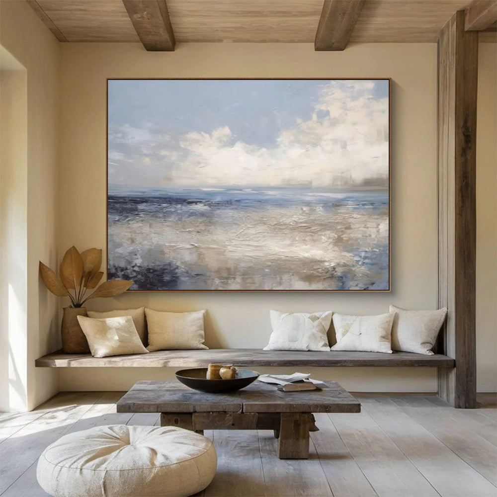 Muted Blue Seaside - Calming Seascape Painting On Canvas DKS337