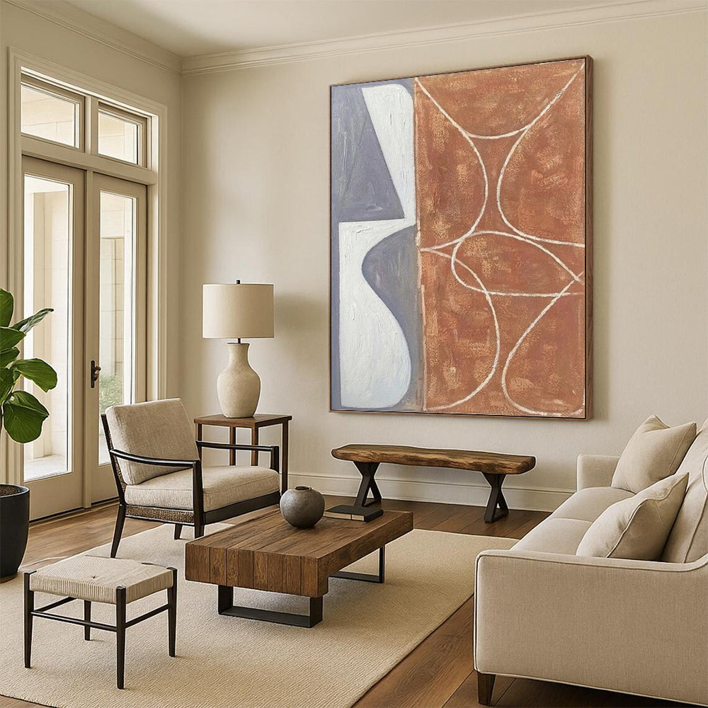 “Grey - White and Brown Curved Forms” - Geometric Abstract Painting On Canvas PT1138