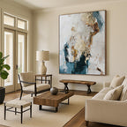 “Blue, Gold and White Abstract” - Coastal Luxe Painting on Canvas PT1010