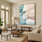 “Teal & Pink Abstract Flow” - Fluid Abstract Painting On Canvas DS277