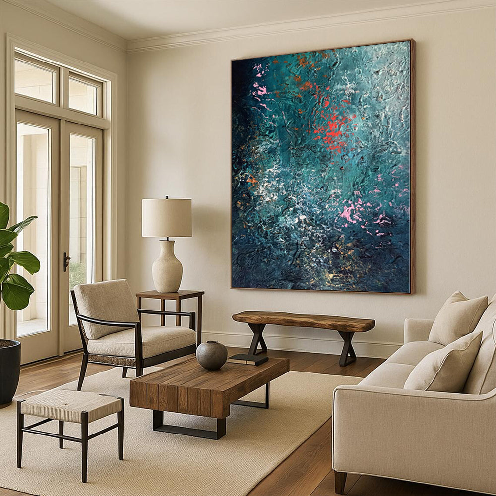 “Teal - Toned Textured Abstract” - Abstract Impasto Painting On Canvas PS0002