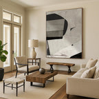 “Grayscale Collage - like Abstraction” - Black, White, Gray Abstract Collage - style Painting On Canvas PS0558