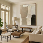 “Neutral Tones Textured Collage” - Mixed - Media Abstract Painting On Canvas PT1161