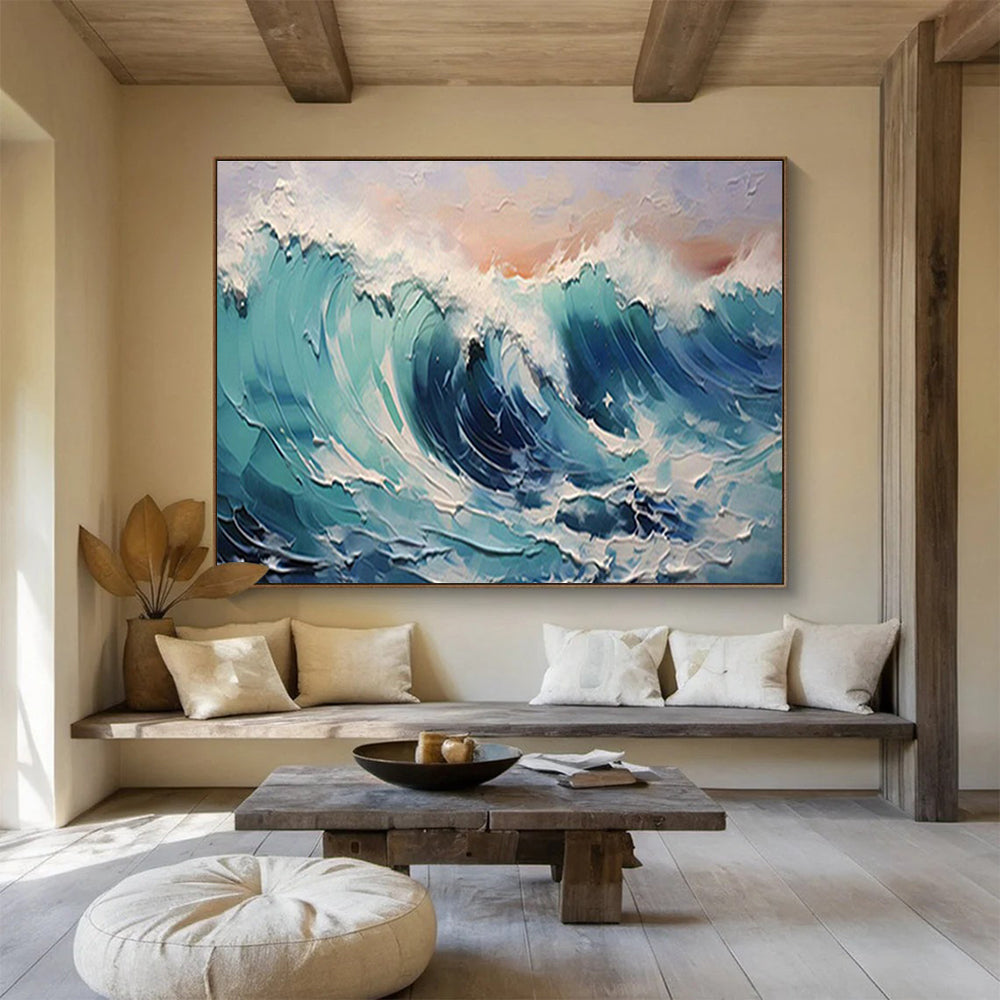 Turquoise Tide - Impasto Sea Oil Painting, Ideal for Coastal Bedroom & Patio DKS679