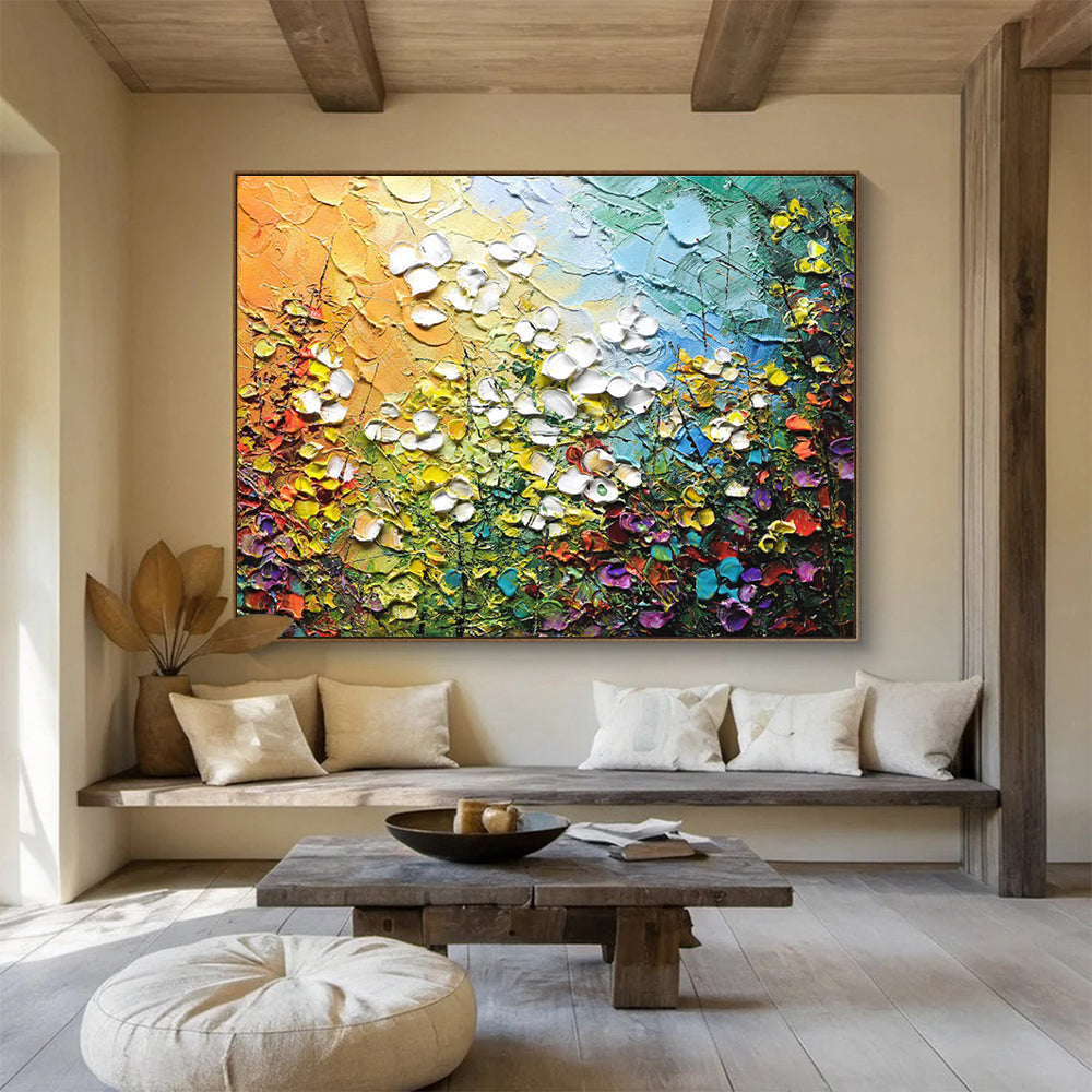 “Textured Floral Burst” - 3D Flower Field Painting On Canvas DKS443