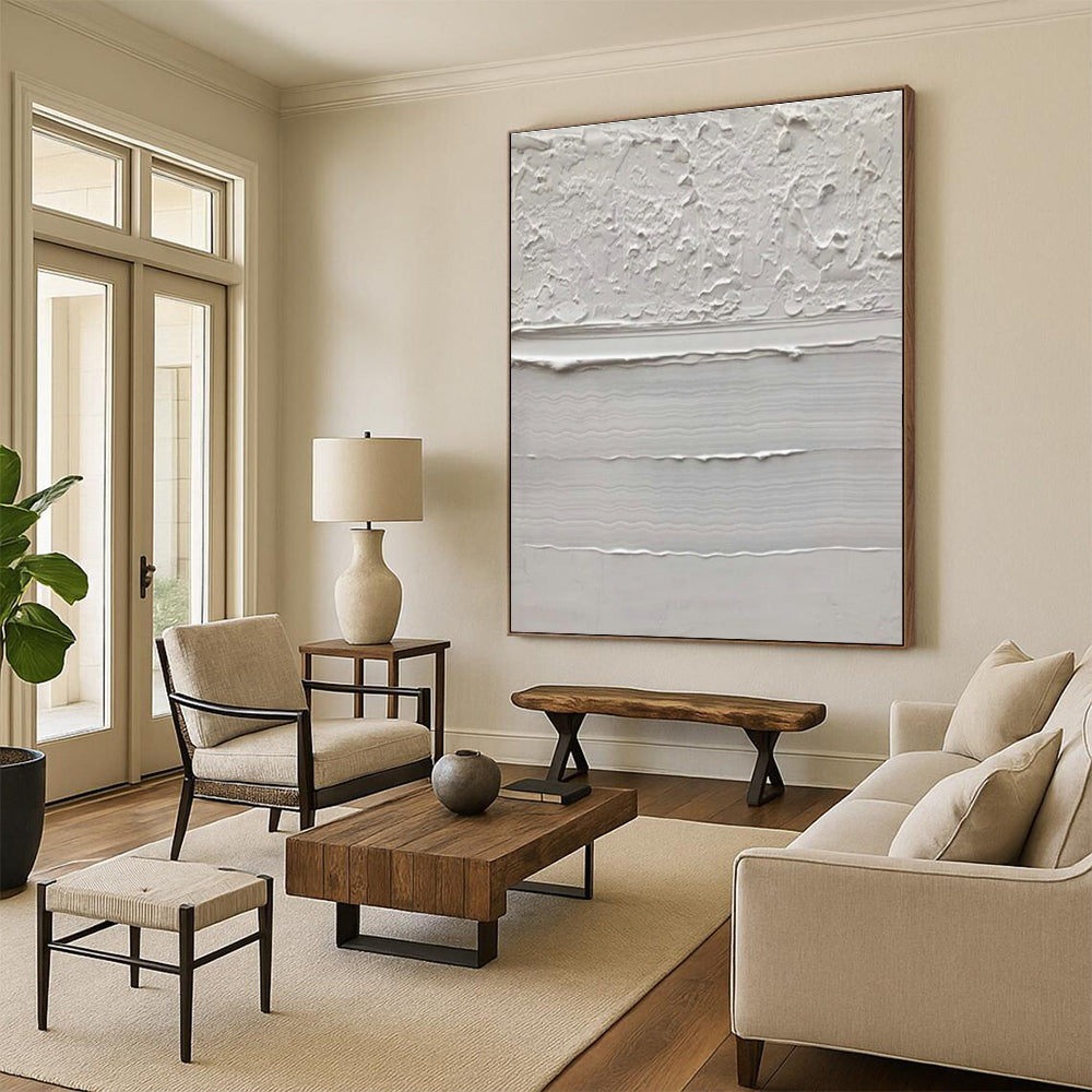 “Textured White Layers” - White, Light - colored Abstract Textured Painting PS0611