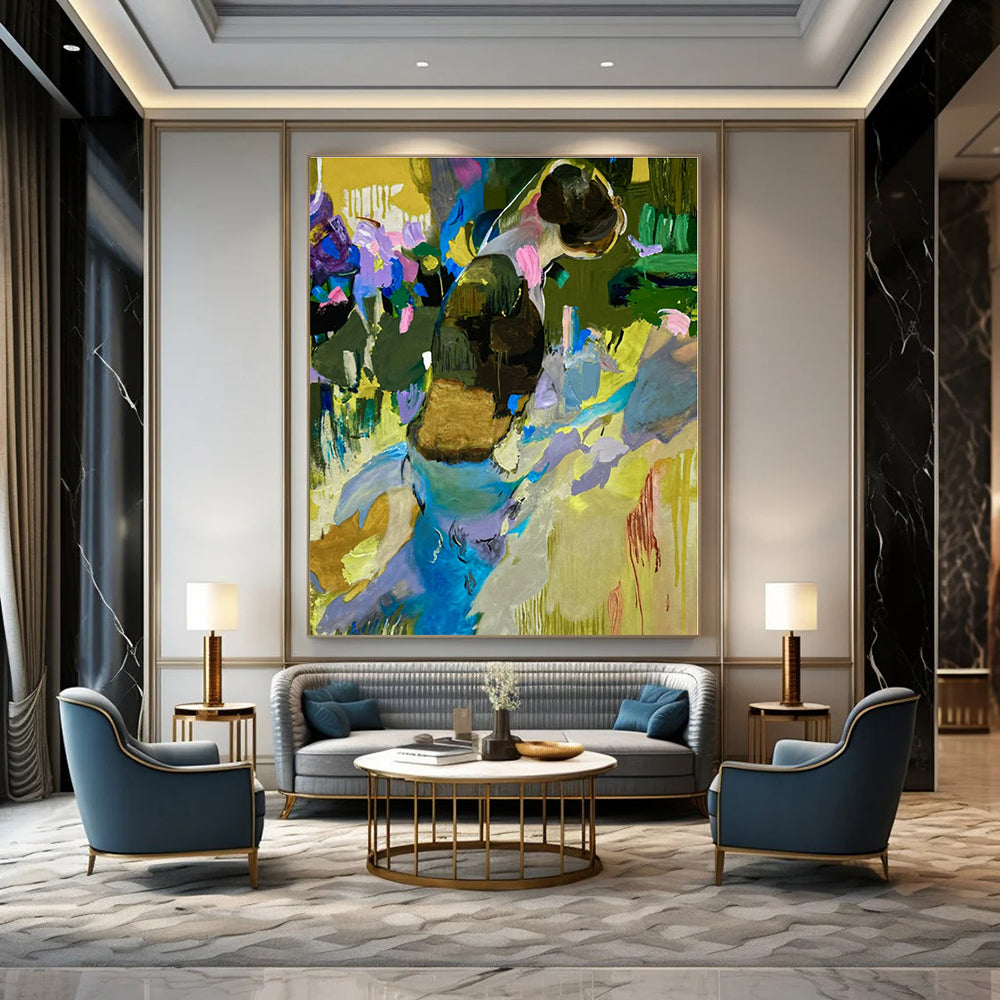 Figurative Color Pop - Abstracted Figure in Vivid Hues Painting On Canvas PS1231