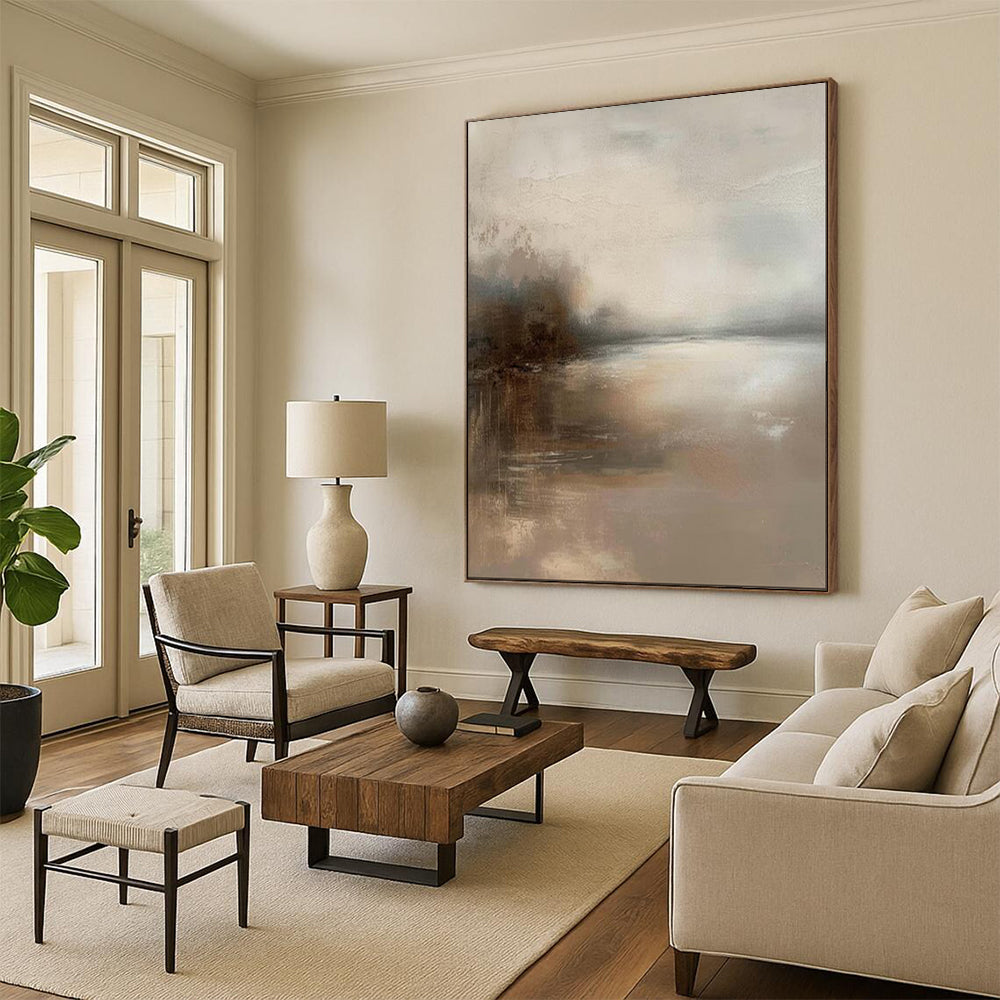 “Muted Gray - Brown Landscape Haze” - Atmospheric Abstract Painting On Canvas PT1874
