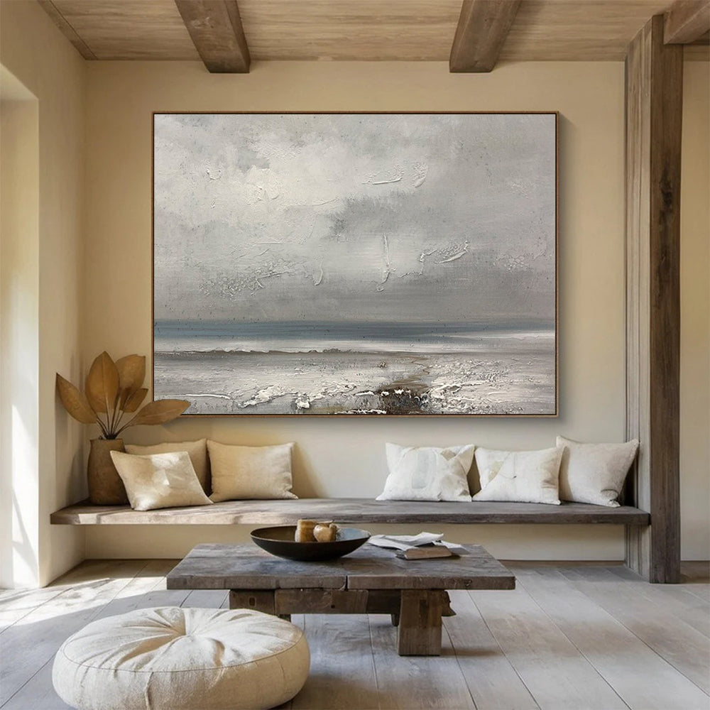 “Gray - Blue Textured Seascape” - Abstract Landscape Painting On Canvas PT265