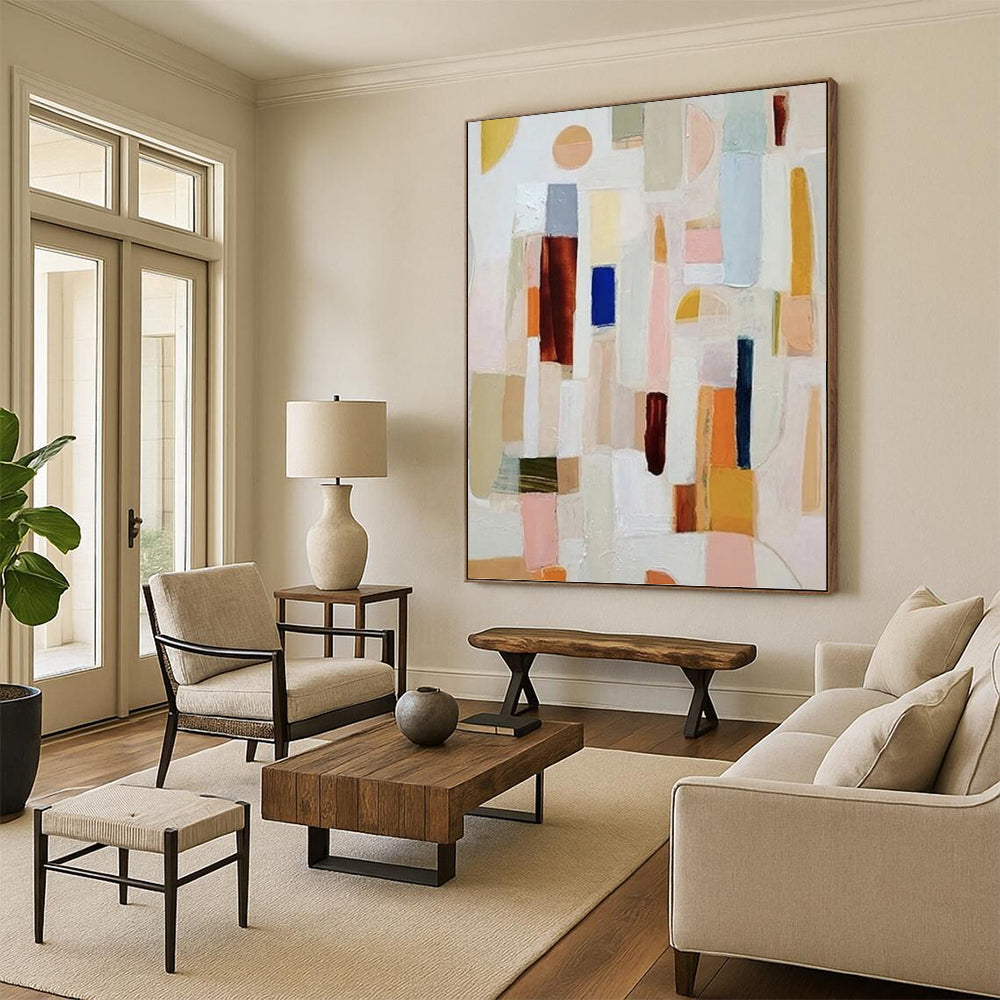 “Soft - Colored Abstract Blocks” - Delicate Abstract Painting On Canvas PT1113