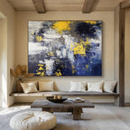 Yellow Splash: Blue, Yellow & Gray Abstract Expressionist Painting for Modern Living Room & Artistic Café DKS649