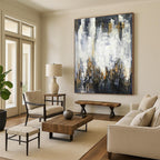 “Grey - Gold Abstract Urban Silhouettes” - Luxe Abstract Painting On Canvas PS0299