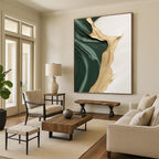 “Green and Gold Flowing Textures” - Abstract, Gold - Accented Painting On Canvas PT1496