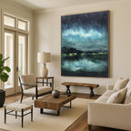 “Night Sky & Aurora Abstract” - Abstract Landscape Painting On Canvas PS0417