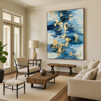 “Blue and Gold Strokes: Abstract Water - Inspired Painting” - Energetic Abstract Painting On Canvas PT0931