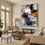 “Colorful Chaos: Red, Yellow, Gray Abstract” - Vibrant Abstract Painting On Canvas DS391