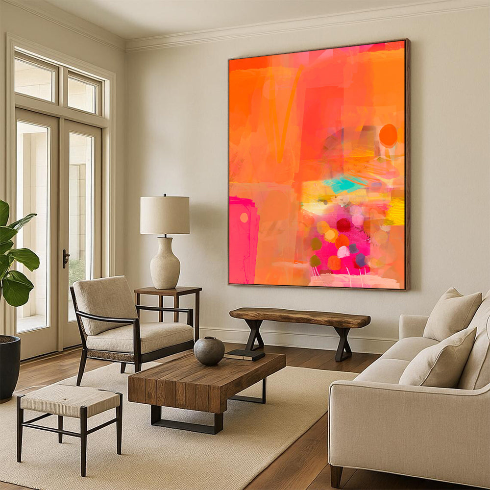 “Bright Orange and Pink Abstract” - Abstract Expressionist Painting On Canvas PT2002