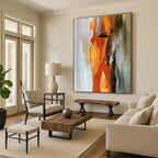 “Vibrant Orange Fusion” - Orange, Yellow, Gray Abstract Energetic Painting On Canvas PS0615