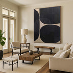 “Black - Beige Geometric Circles” - Black, Beige Abstract Geometric Painting On Canvas PS0581