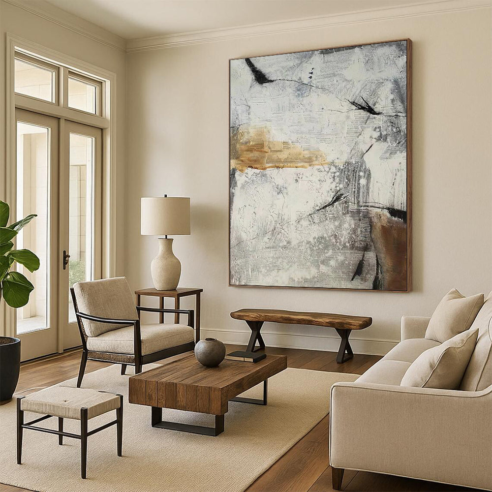 “Grey and Brown Abstract Textures” - Industrial Abstract Painting On Canvas DS338