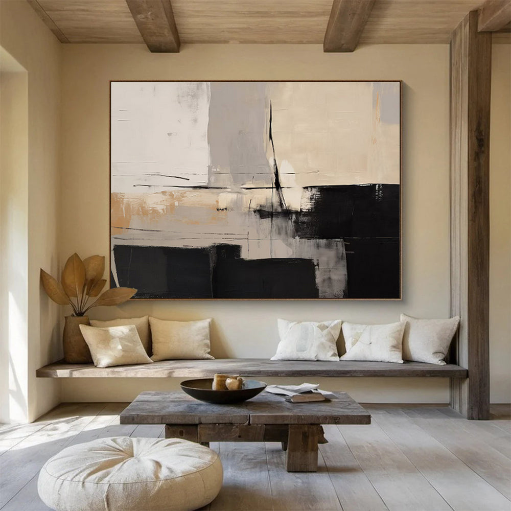 “Black - Beige Abstract Contrast” Abstract Painting On Canvas DKS241