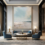 Light Blue, Beige and Gray with Subtle Coastal Textures "Seaside Stillness" Abstract Landscape Painting On Canvas PS1160
