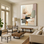 “Blush - Gold Abstract Blocks” - Blush, Gold, Neutral Tones Abstract Geometric Painting On Canvas PS0738