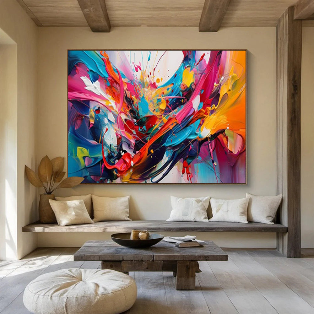 “Explosive Color Fusion” - Bold Rainbow Abstract, Dynamic Acrylic Splatter Painting On Canvas DKS690