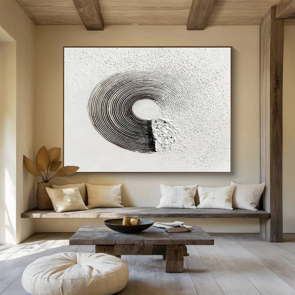 Black & White Groove: Monochromatic Abstract Textured Painting for Minimalist Studio & Music - Lovers’ Den DKS645