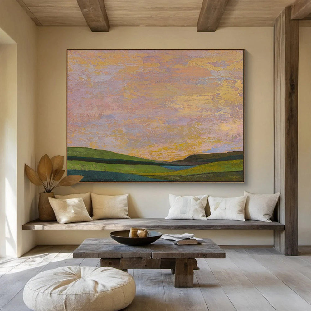 “Pastel Sunset Fields” - Decorative Landscape Painting On Canvas DKS438