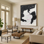 “Textured Black - White - Pink” - Black, White, Pink Textured Abstract Painting On Canvas PS0773