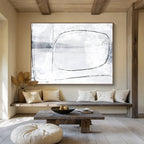 “Minimalist Black and White Line Abstract” - Delicate Abstract Painting On Canvas PT140