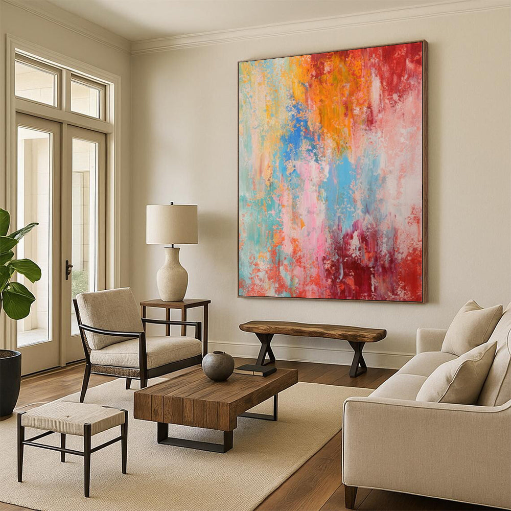 “Rainbow - Toned Abstract Burst” - Abstract Expressionist Painting On Canvas PS0030