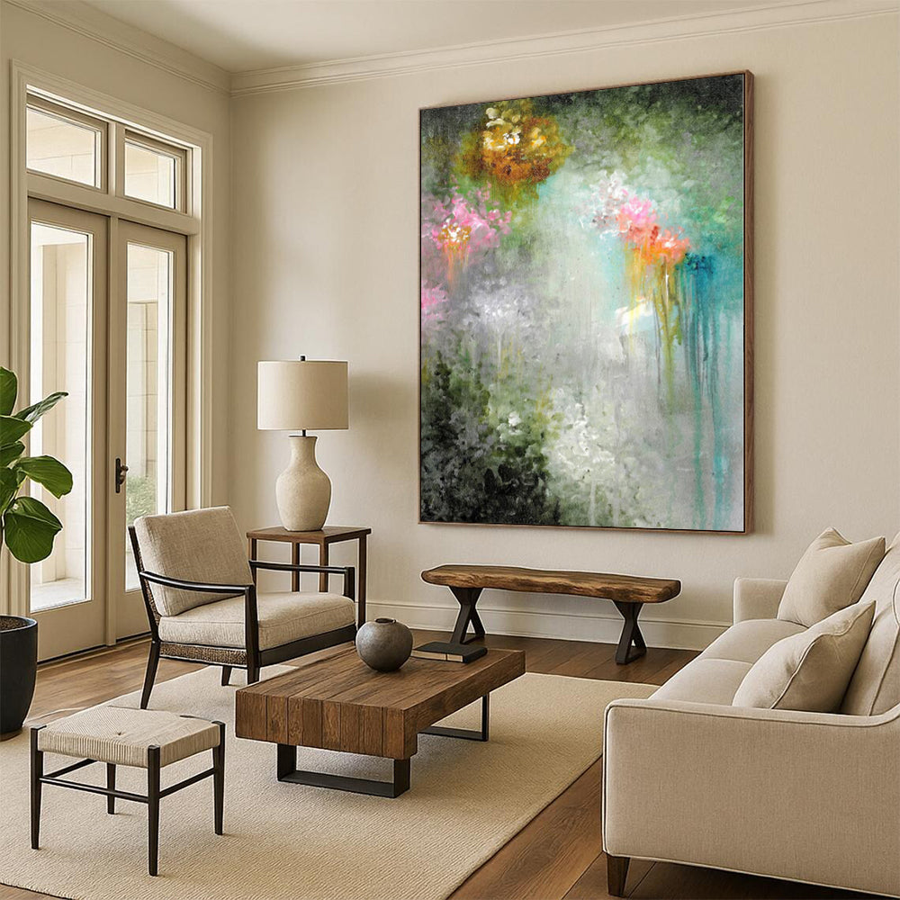 “Colorful Floral Drip Abstract” - Expressive Abstract Painting On Canvas PS0073