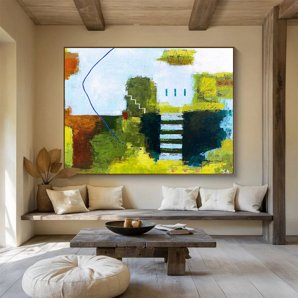 “Green And Blue Abstract Landscape” - Abstract Painting On Canvas DKS561