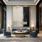 “Black - White Abstract Divide” - Monochromatic Abstract Painting On Canvas PS0220