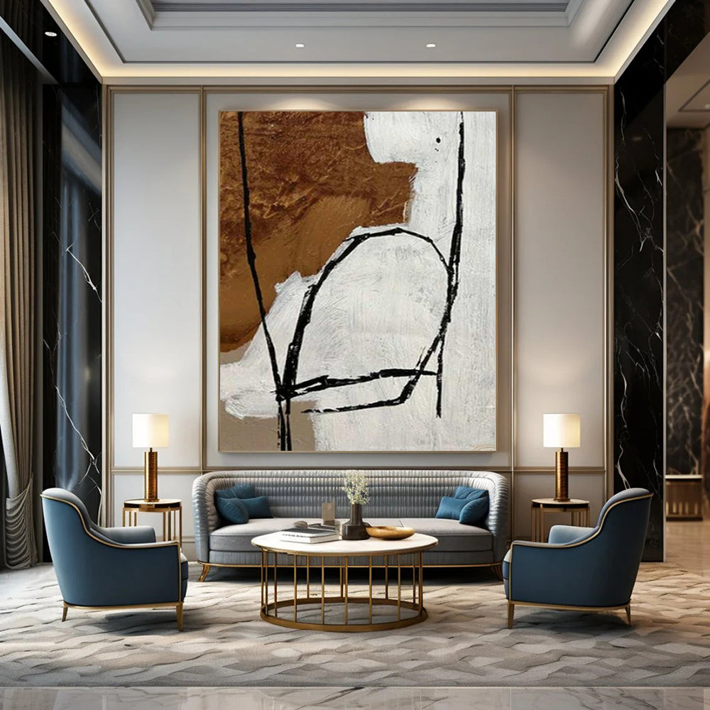 Brown, White and Black with Expressive Outlines "Abstract Figure" Abstract Painting On Canvas PS1127