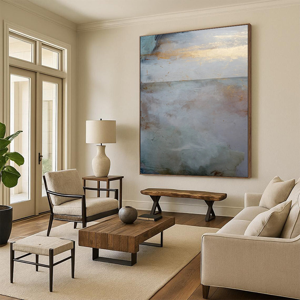 “Ethereal Coastal Horizon” - Soft Tones & Subtle Textures Painting On Canvas DS173