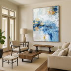 “Blue - Gold Abstract Fusion” - Blue, White, Gold Abstract Expressive Painting On Canvas PS0643