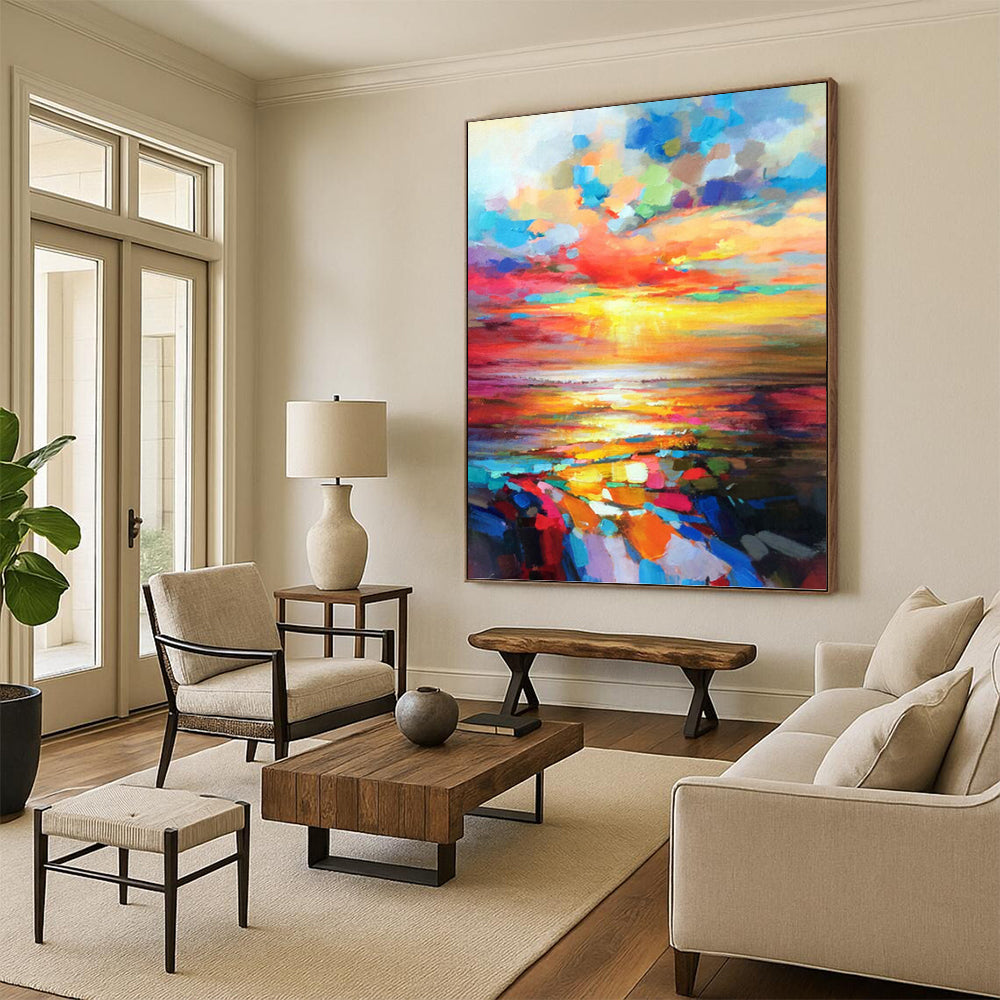 “Colorful Sunset Seascape” - Impressionistic Sunset Over Sea Painting On Canvas PT1064